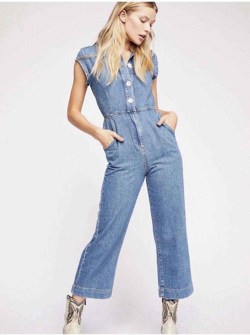 Free people unchained melody denim jumpsuit boho Cowgirl and Western Chic 0078a2